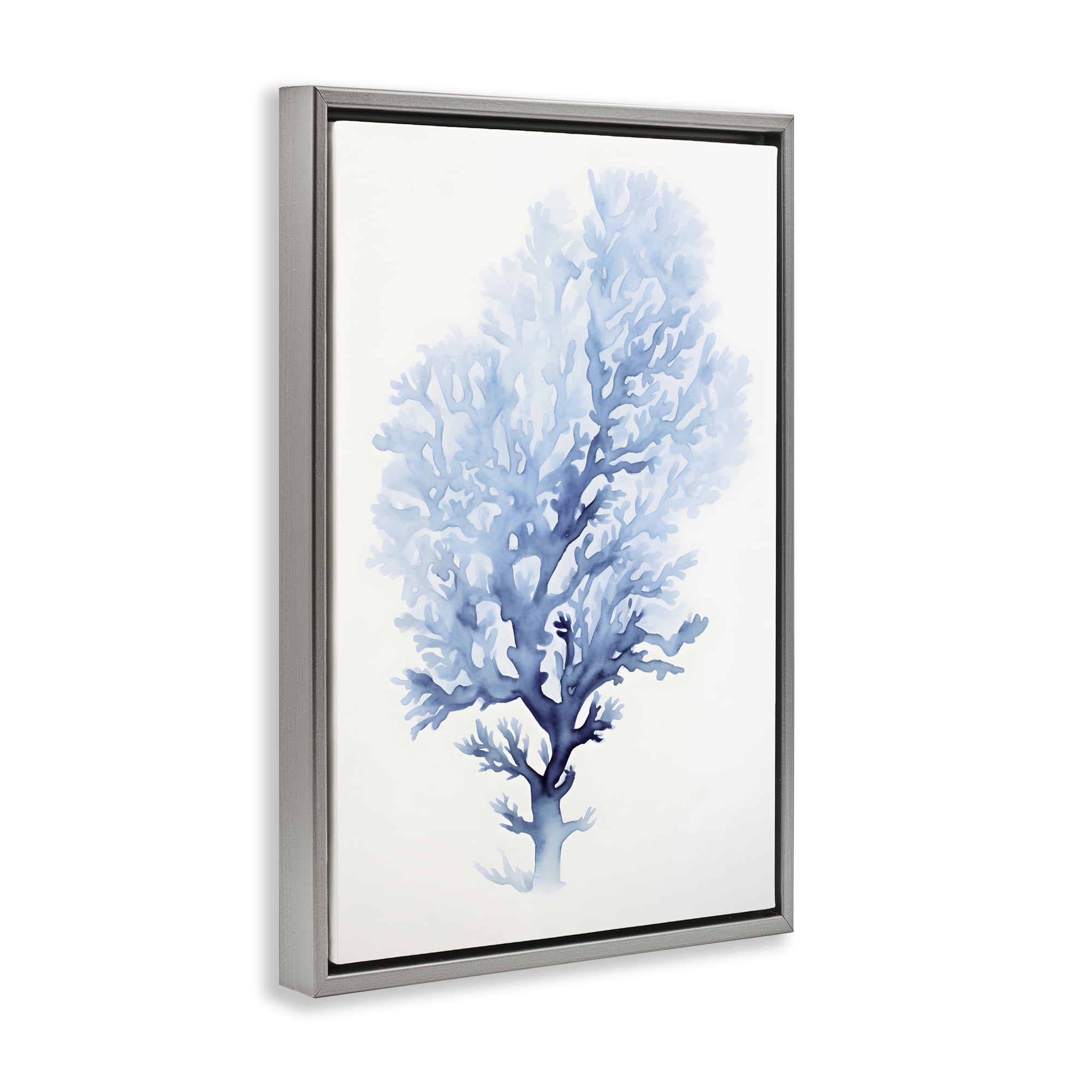 Stupell Industries Blue Coral Impression Animals & Insects Painting Gray Floater Framed Canvas Art Print Wall Art, 21 x 31