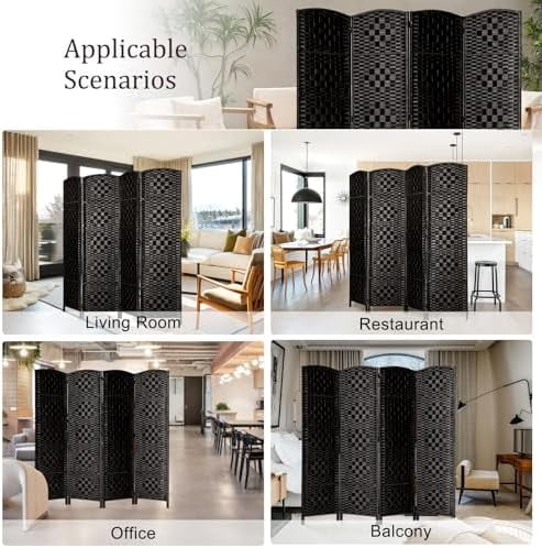 6 ft Tall Room Divider, Room Dividers and Folding Privacy Screens, 15.7in Privacy Screen 4 Panel Partition Temporary Wall Separation for Private, Black