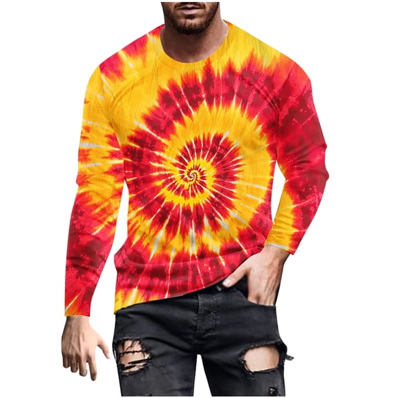 biudgviw Big and Tall Shirts for Men Breathable Tie Dye Long Sleeve Tops Casual Stylish Comfortable Crewneck T-Shirt S-4XL