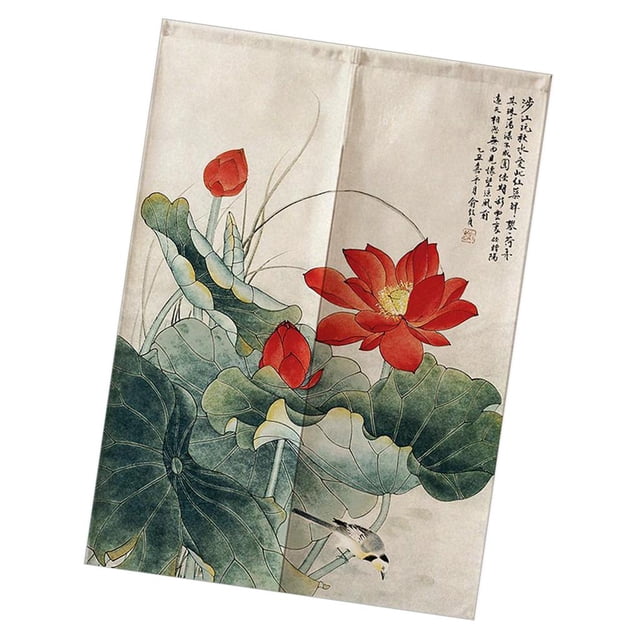 Cortina de puerta con pintura japonesa, cortina de puerta y para cocina, bistró, partición, sombreado, decoraciones Pájaro y Loto-85x150cm perfecl Cortina de Noren japonesa