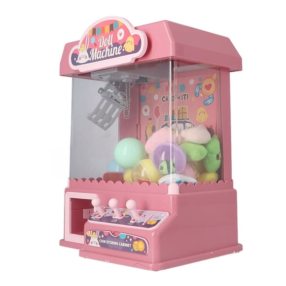 Mini Doll Claw Machine, Easy Open Cool Light Improve Fine Motor Skill Doll Grabber Game Machine 20 Coins 10 Eggshell Music  For Home Play Blue,Pink