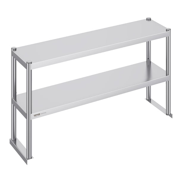 Mesa de trabajo VEVOR con doble estante de acero inoxidable, 30,5 x 122 x 60 cm