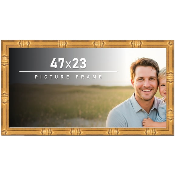 47x23 Frame Gold Bamboo Picture Frame - Complete Modern Photo Frame Includes UV Acrylic Shatter