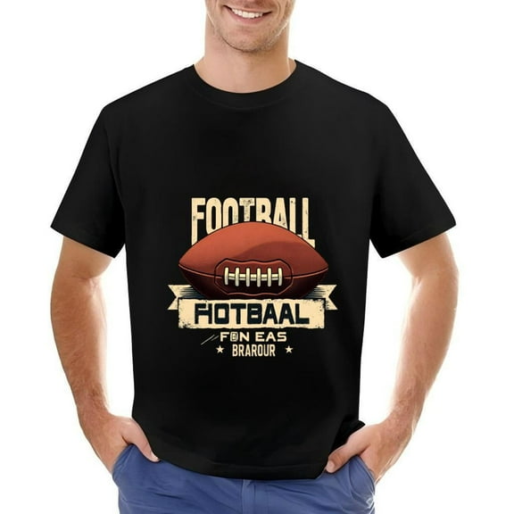 Men's Cotton Short Sleeve T-Shirt with Vintage Football Graphic Bold ' FOOTBALL ' Text and ' FOTBAAL ' Banner Design
