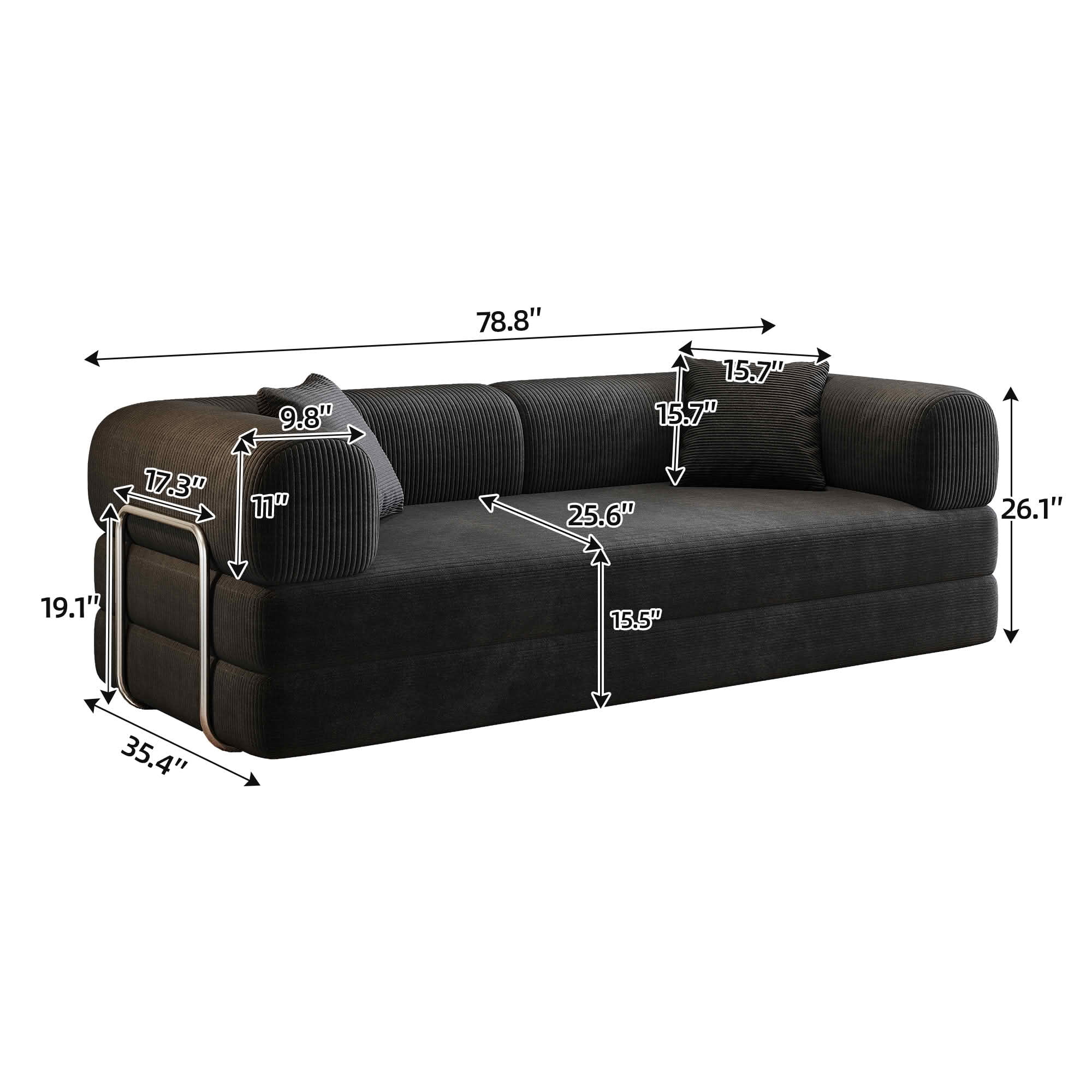 MAYEERTY 78.8 Inch Compression Convertible Floor Sofa Bed, Boneless Modular Sectional Loveseat Couch with Pillow Back & Armrest, Plush Corduroy Futon Sleeper Sofa for Living Room Bedroom