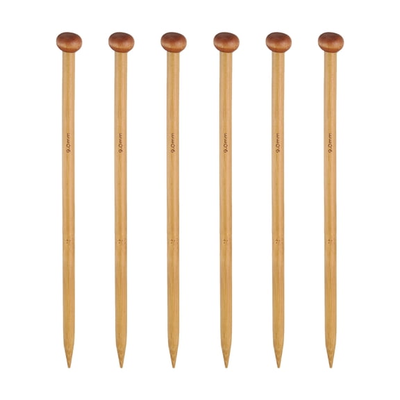 Uxcell 9mm Bamboo Knitting Needle Straight Single Pointed 9.8 inch Long Wooden Sweater Knitting Needles US Size 13 6Pcs