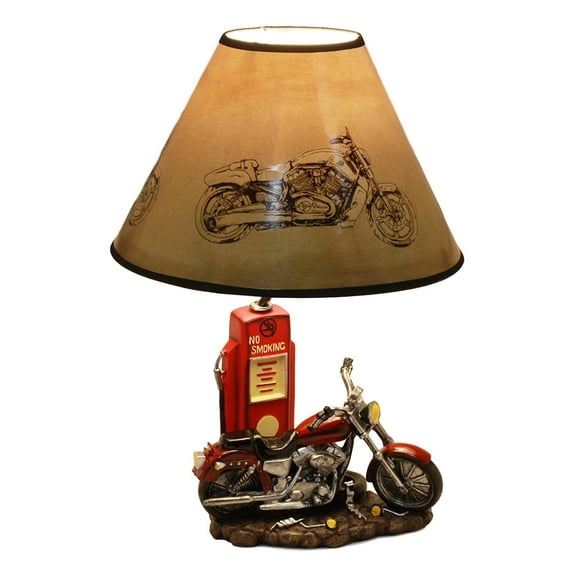 Vintage Retro Red Motorcycle By Classic Gas Pump Desktop Table Lamp 19"Tall