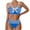 Blue, variant on Women's Stripe Print Bikini Set, V Neck Bow Detail Top & High Waist Bottom Bathing Suit, Two Piece Swimsuit Set