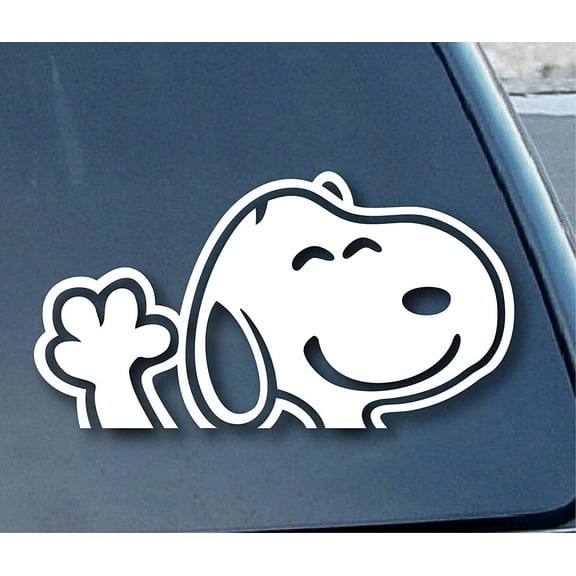 Snoopy Waving Car Decal, 8 Inch Vinyl Sticker, White, for Windows, Bumpers, Laptops