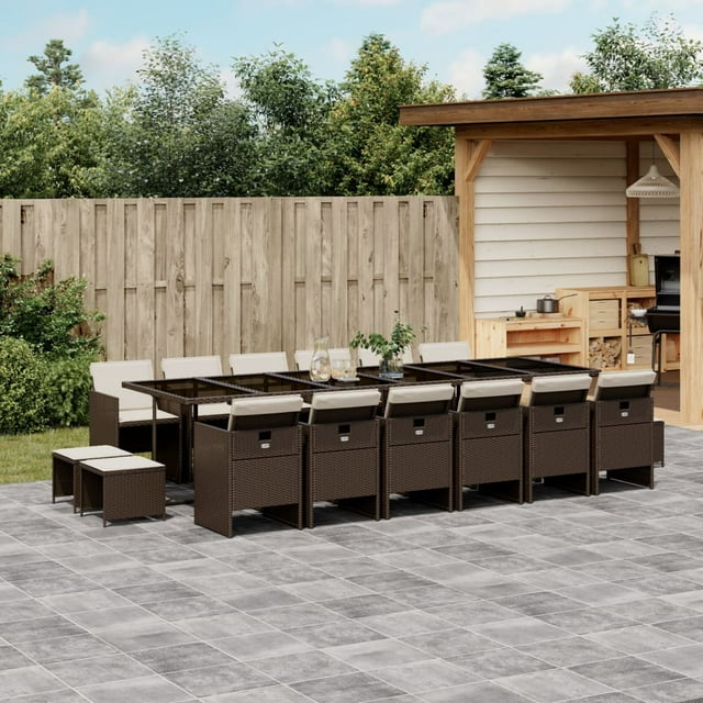 vidaXL 17 Piece Garden Dining Set with Cushions Brown Poly Rattan