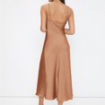 thumbnail image 4 of Mohiass Women's Spaghetti Strap Midi Satin Silk Dresses Slip Cowl Neck Party Cocktail Evening Dress Khaki M, 4 of 7