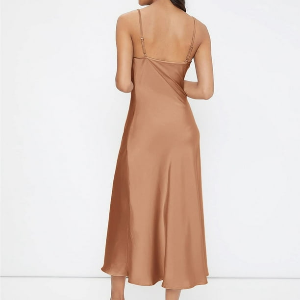 Mohiass Women's Sleeveless Spaghetti Strap Satin Dress Cocktail Beach  Evening Party Cowl Neck Dot Leopard Midi Dresses Khaki M - Walmart Business  Supplies