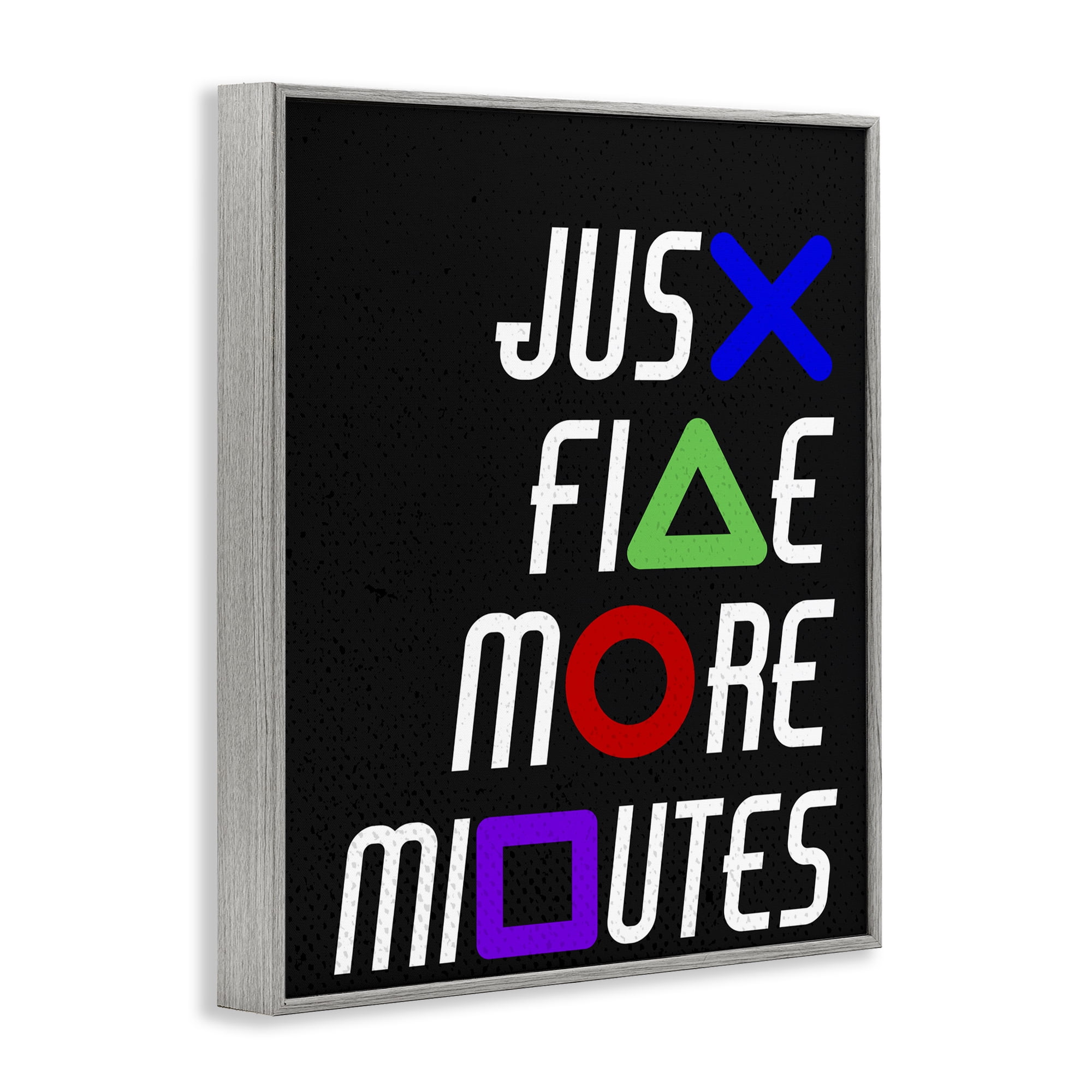 Just Five Minutes Gamer Buttons Gray Framed Giclee Art, design by Kim Allen