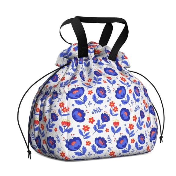 Pioneer Flower Floral Print Pattern Drawstring Lunch Bag Women - Drawstring Lunch Bag Insulated for Work Office - Stain-Resistant Large Lunchbags for Women with Multi-Pockets