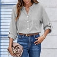 thumbnail image 6 of Warop Button Down Shirts for Women 3/4 Sleeve Striped Tops V-Neck Business Casual Shirt with Pocket and Roll-Tab Sleeves, 6 of 8
