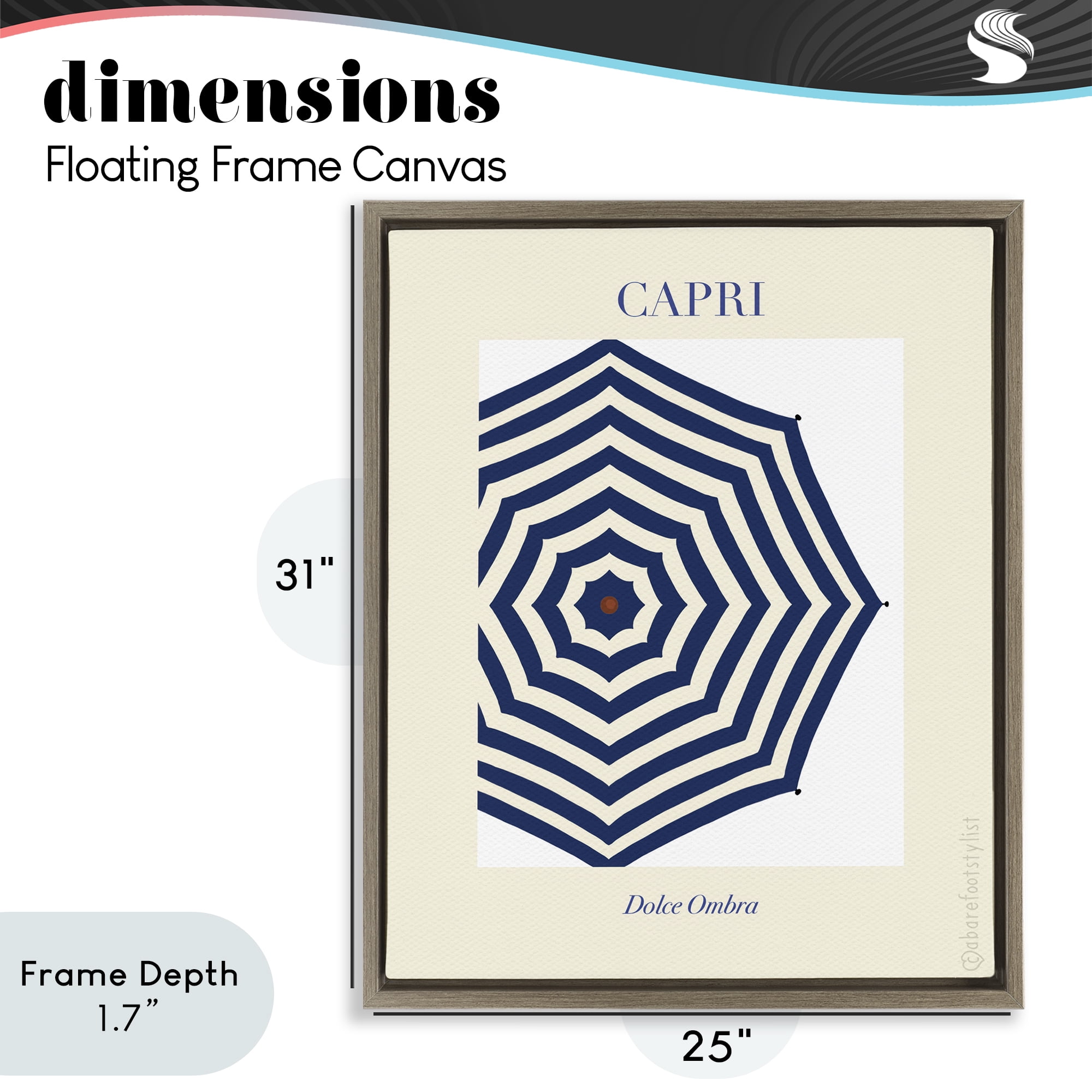 Stupell Industries Capri Striped Umbrella Brown Framed Floater Canvas Wall Art, design by A Barefoot Stylist
