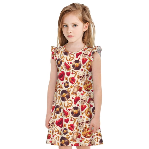 Balery Skull Retro record lips Camisón de princesa para niñas, pijama de algodón con mangas abullonadas, suave y bonito.-Large