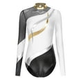 thumbnail image 3 of TiaoBug Womens Gymnastics Leotard Metallic Color Block Rhinestones Athletics Ballet Dance Bodysuit Top White XL, 3 of 6