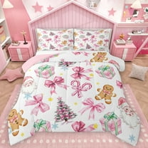 Homewish Cartoon Bowtie Bowknot Bedding Comforter Set,Cute Santa Claus Twin Comforter Sets,Pink White Brown Bedding Set For Girl Teens,Luxury Bedroom Decor Reversible,2pcs