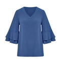 thumbnail image 1 of Camiseta informal de manga con volantes para mujer, camiseta acampanada de manga corta con cuello redondo, camiseta holgada de color sólido Adepaton BST3008429-2, 1 of 8