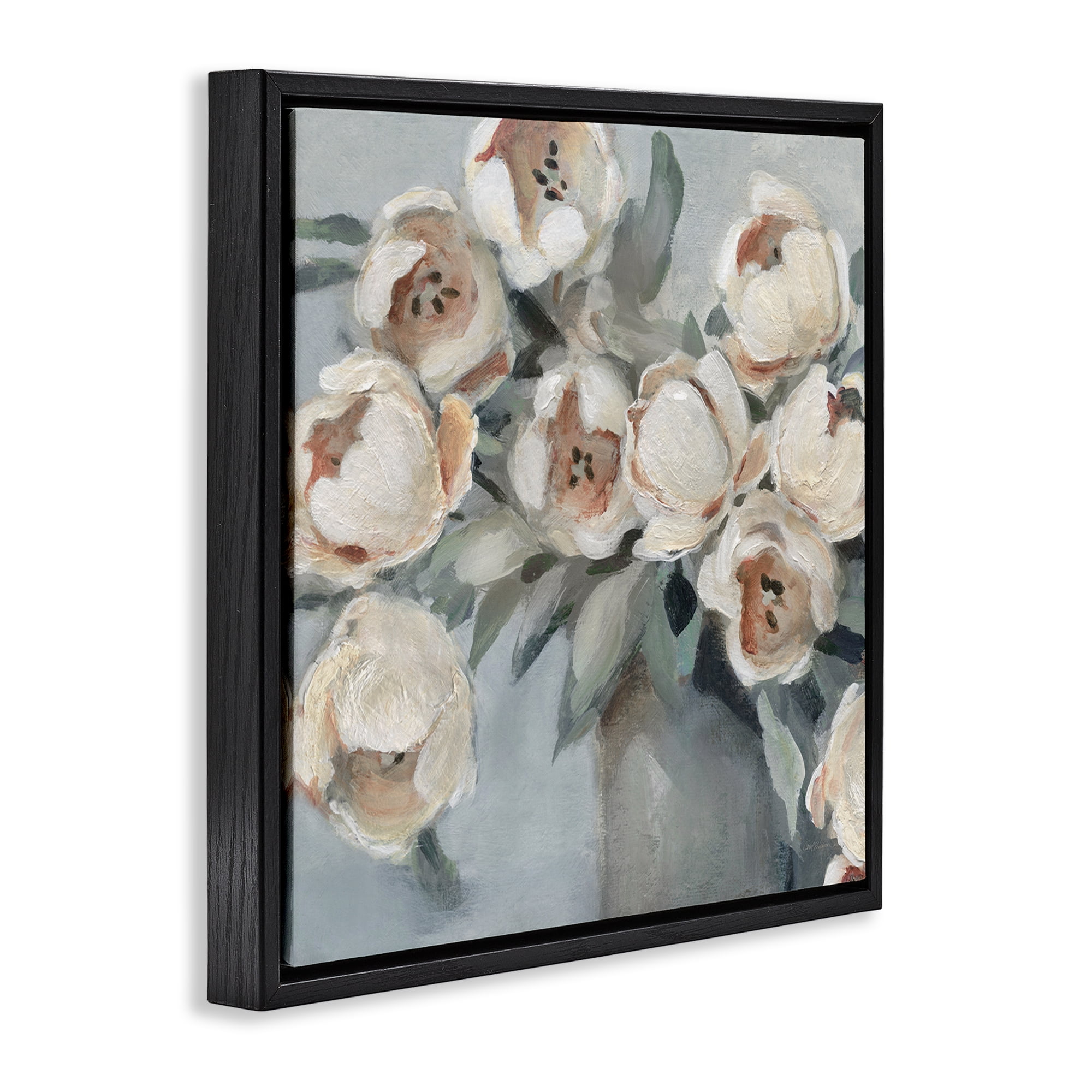 Stupell Industries Blooming Round Peonies Plants & Flowers Painting Black Floater Framed Canvas Art Print Wall Art, 18 x 18