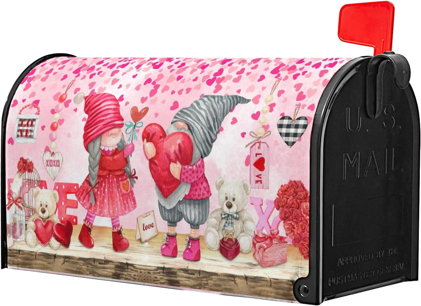Valentines Day Mailbox Cover Magnetic Standard Size 21x18 Inch Red Pink Love Hearts Holiday Decorative Mail Box Post Covers Sweet Anniversary Letter Box Wraps for Home Outdoor Garden Yard Decor