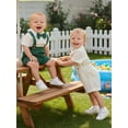 thumbnail image 5 of BemeyourBBs Newborn Baby Boys Summer Clothes Cotton Linen Baptism Day Gentleman Outfit Short Sleeve Bowtie Shirt Romper with Suspender Shorts Set, 5 of 9