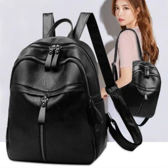 Fmxomd PU Leather Backpack Purse for Women Large Fashion Design Travel Backpack Ladies Shoulder Bag - Black