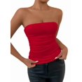 thumbnail image 2 of Women'S Tube Tops Strapless Going Out Crop Tank Top Ruched Bandeau Outfits Sleeveless Y2K Shirts Red M, 2 of 7