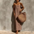 thumbnail image 6 of Tqcoqu Cotton Linen Sundress for Women,Summer Sleeveless Casual Loose Maxi Dress,Lightweight Beach Vacation Cami Dresses,Coffee Women's S-XXL, 6 of 9