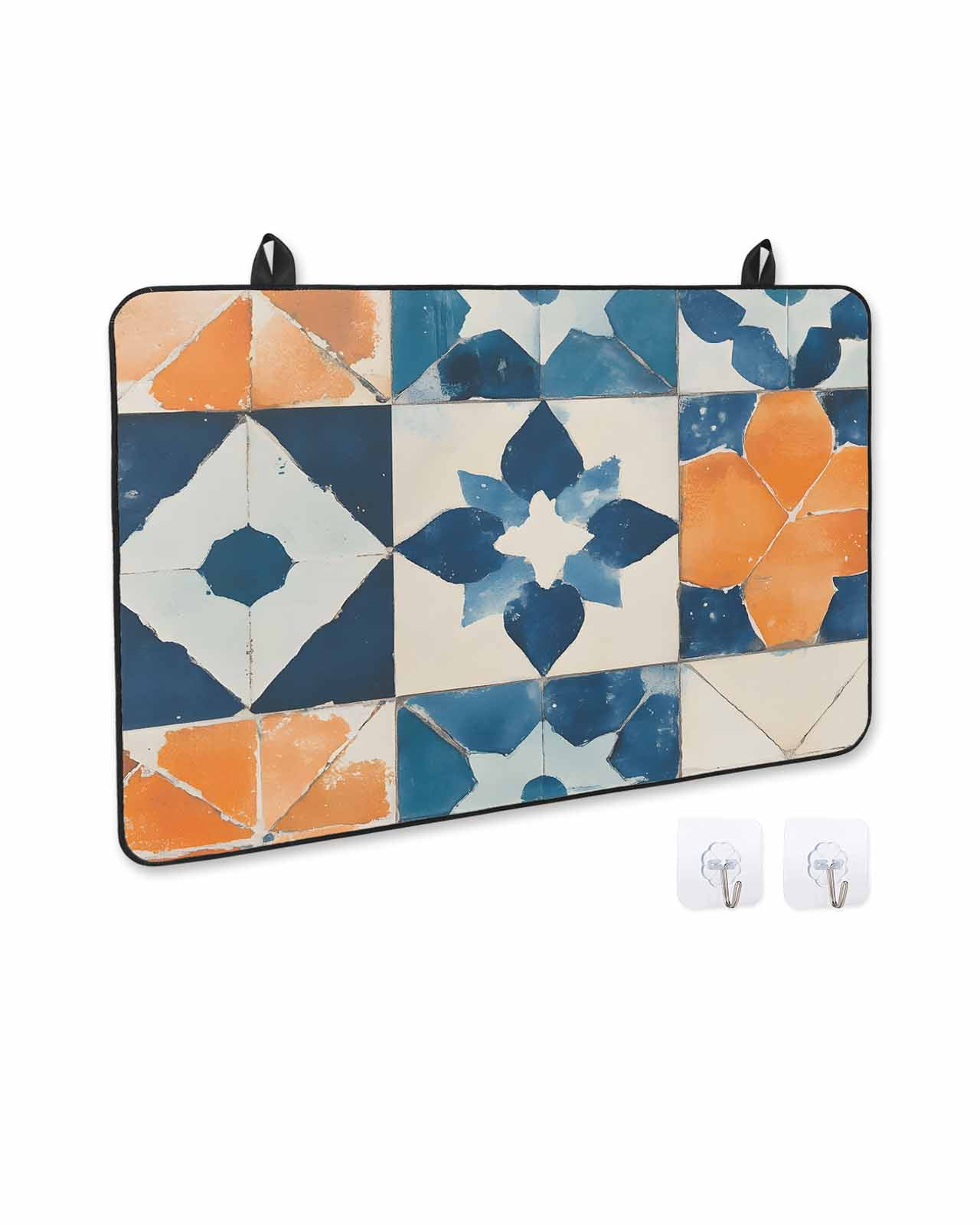 nqOlkjepod Large Induction Cooktop Protector Mat 24"x21", Abstract Blue Stove Top Covers for Electric Stove, Orange Color Block Retro Watercolor Boho Stove Burner Cover Mats, Glass Top Stove Cover
