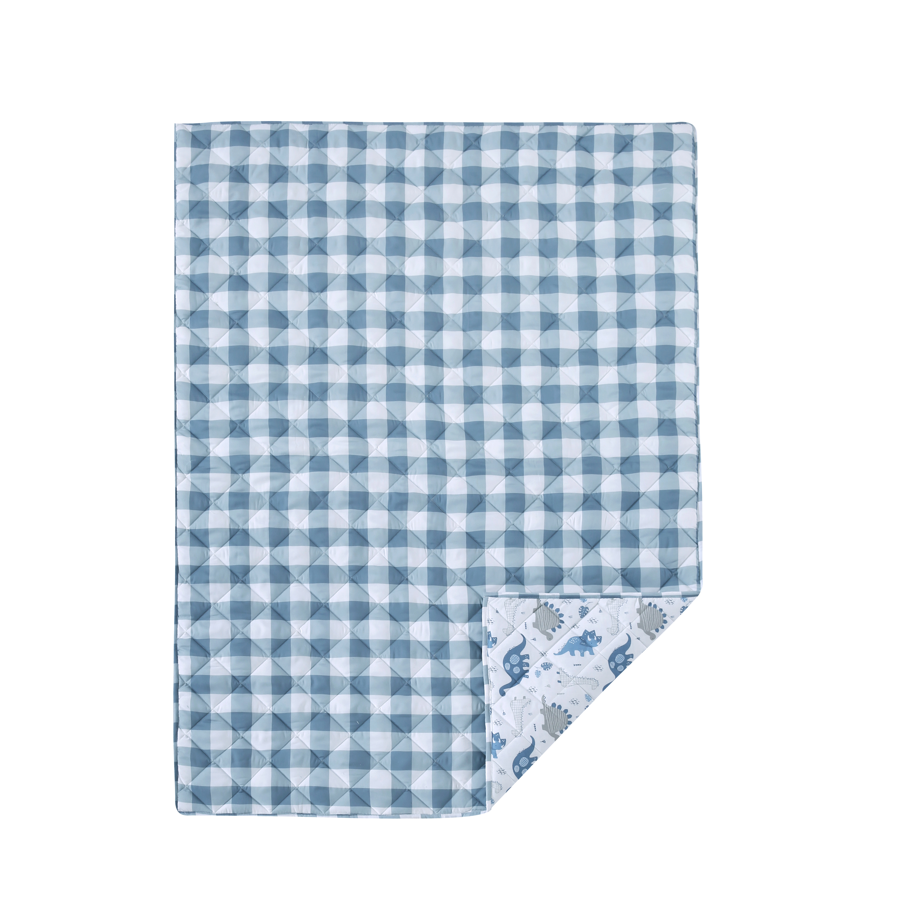 Levtex Baby - Dino Toddler Bed Set - Shades of Blue and Grey - Dinosaur - 5 Piece Set Includes Reversible Quilt, Fitted Sheet, Flat Sheet, Pillow Case, Decorative Pilow