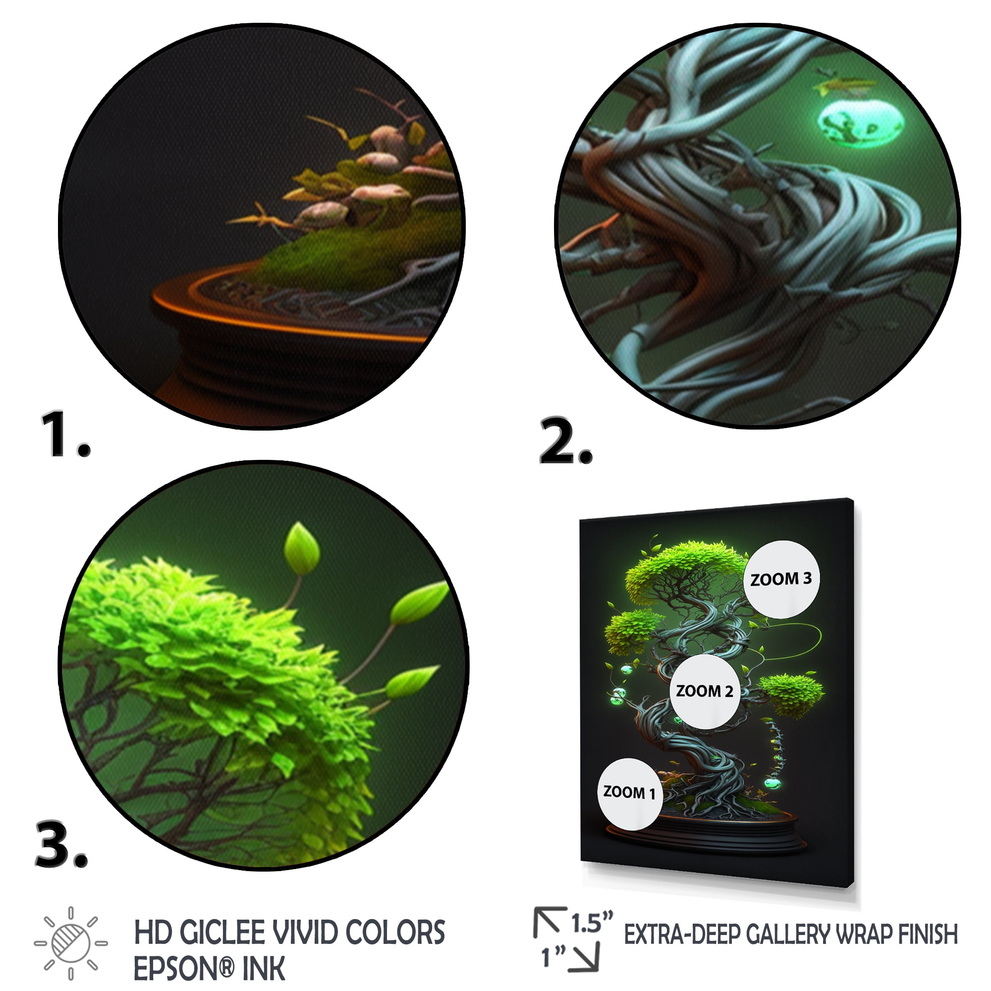 Designart Bonsai Swirl Tree Neon II Canvas Wall Art