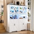 thumbnail image 3 of 68" Tall Kitchen Pantry, LED Pantry Cabinet & Power Outlets Wood Storage Cabinet with Microwave Stand, White Pantry Storage Adjustable Shelves for Kitchen Cupboard Dining Room, 3 of 10