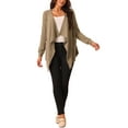 thumbnail image 2 of INSPIRE CHIC Women's Lightweight Sweater Knit Cardigan Irregular Hem Long Sleeve Open Front Drape Cardigan Khaki S, 2 of 4