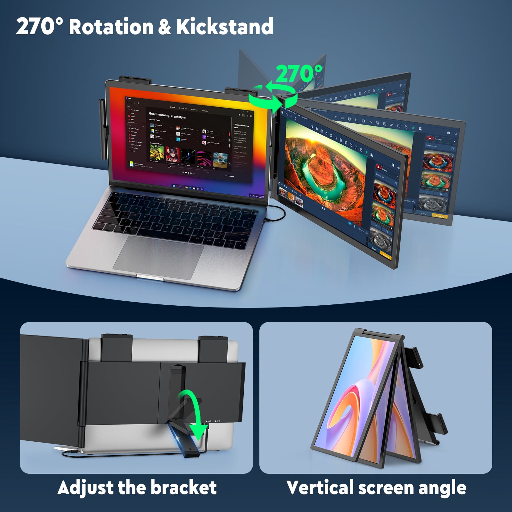 KEEPTIME 14" FHD 1080P IPS Laptop Screen Extender, Portable Monitor for 14-17" Notebooks, Dual Display with USB-C HDMI, Plug and Play for Windows Mac Android Switch PS5