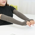 thumbnail image 4 of comerut 1 Pair Women Winter Gloves Knitted Over Elbow Length High Elasticity Solid Color Anti-slip Half Finger Arm Wraps Arm Warmers, 4 of 8