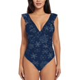 thumbnail image 2 of Fotbe Snowflake Dark Blue Women's Tummy Control Swimsuits Slimming One Piece Bathing Suit Ruffle Wrap V Neck Swimwear-, 2 of 8
