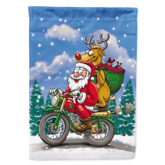 Christmas Santa Claus on a Motorcycle Flag Canvas House Size