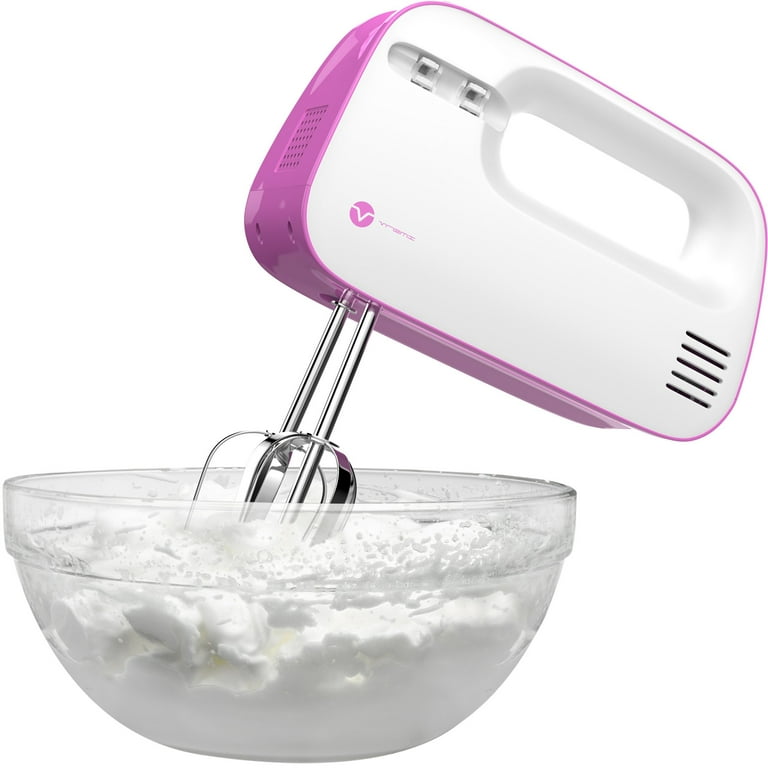 Vremi 3-Speed Compact Hand Mixer with Clever Built-In Beater Storage -  Handheld Egg Beater with Stainless Steel Blades - Heavy Duty Mini Small  Kitchen Mixing Machine - Pink and White 