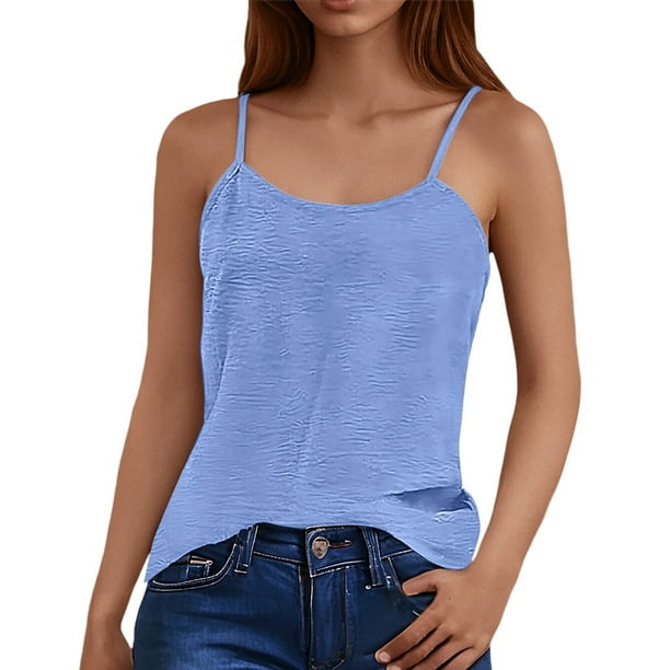 Top sin tirantes holgado con tirantes de seda helada de color liso y espalda arrugada para mujer - Poliéster suave, transpirable y ligero, tallas S-XXL, perfecto para primavera/verano