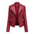 thumbnail image 1 of Chaqueta Mujer Biker Bolsillos PU Tallas grandes Moto Coat Traje de calle Kuymtek Rojo T S para Mujer, 1 of 9