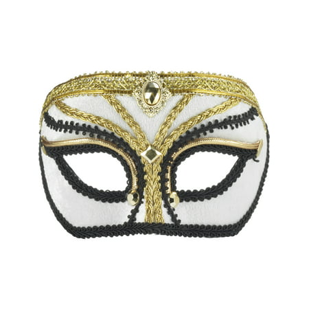 Deluxe Halloween Unisex White Gold Black Venetian Carnival Glasses Mask