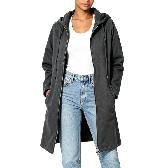 Nowekniz Women's Zip Up Hoodie, Long Tunic Fleece Sweatshirt Jacket, Long Sleeve Casual Fall Outerwear Coat with Pockets, 2026 Trendy Fall Outfits