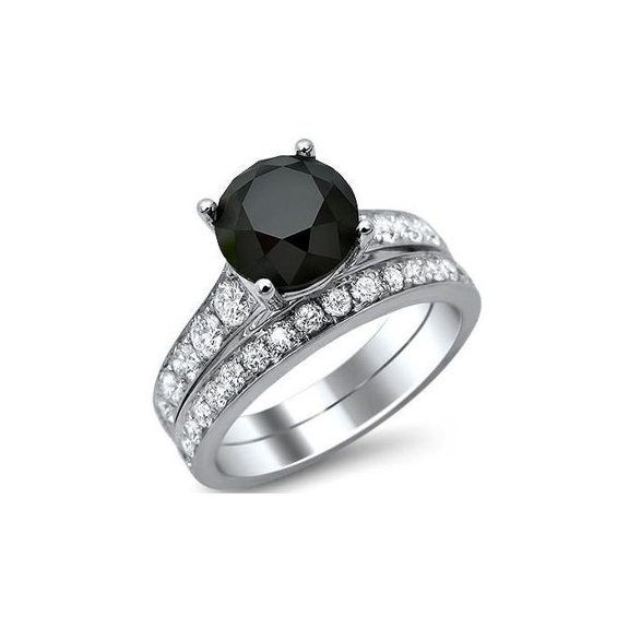Dreamofdazzles Jewels 925 Sterling Silver 3.10 Ct Round Cut Black And White Diamond Wedding Engagement Bridal Ring Set 14K White Gold Plated For Women's -4.5