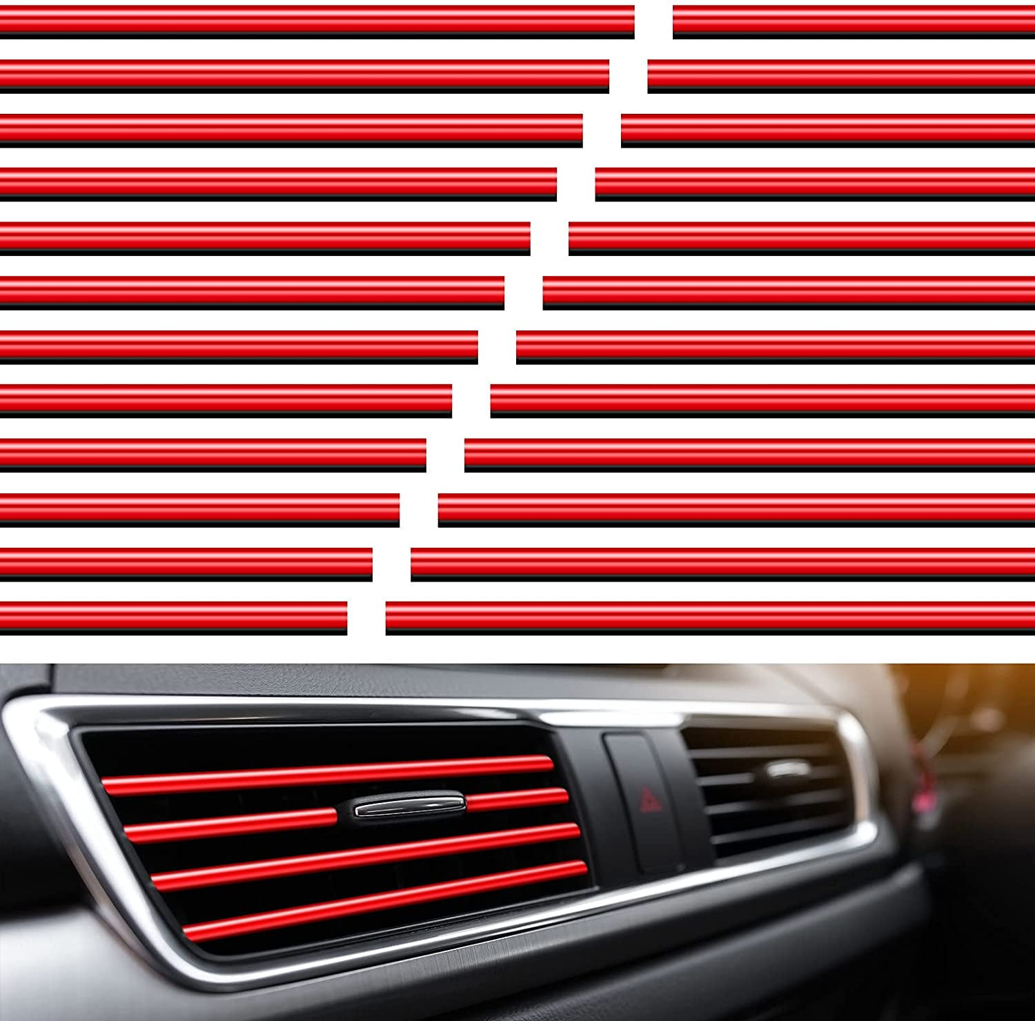 Red 20 Pieces Car Vent Outlet Trim Car Interior Moulding Trim Car Air Conditioner Vent Outlet Trim Chrome PVC Car Interior Trim Vent Outlet Trim Decoration Strip for All Straight Air Vent Outlet 