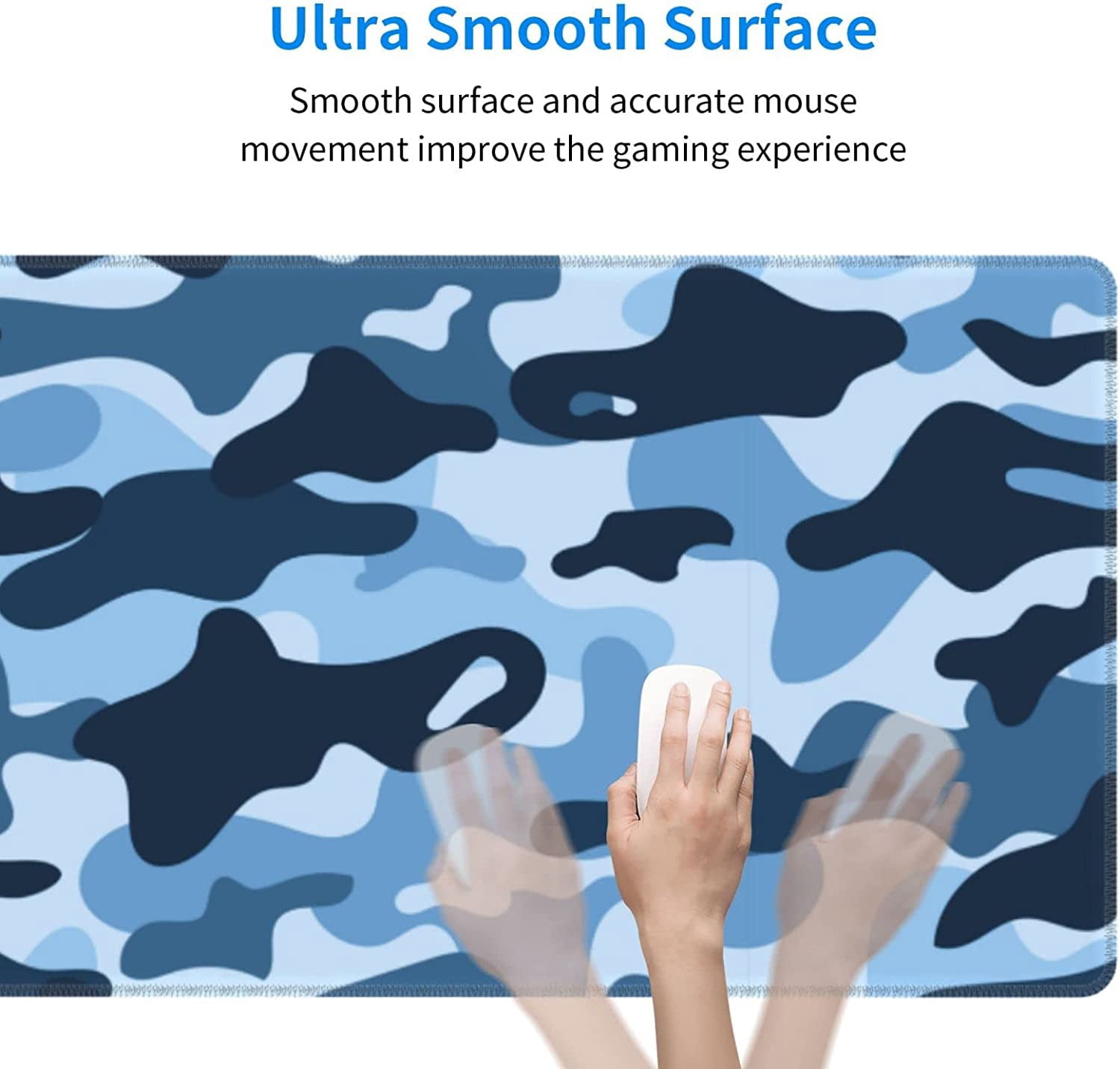 Navy Blue Camo Gaming Mouse Pad XL, Extended Stitched Edges Mousepad, Large Mouse Mat Desk Pad, Long Non-Slip Rubber Base Mice Pad（31.5x12 Inch）