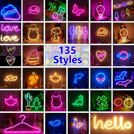 

135 Styles LED Neon Light Dinosaur Rainbow Hello Wall Sign Bedroom Decor Hanging Night Lamp Home Party Holiday Decor Xmas Gift