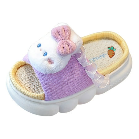 

Baycosin Girls Cute Cartoon Non Slip Fuzzy Slippers Bowknot Rabbit Funny Animal House Grip Shoes US Size 2-8.5