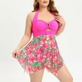 thumbnail image 5 of up to 30% off up to 60% off Gifts Wycnly Plus Size Swimsuits for Women Summer 2 Piece Irregular Hem Swimdress Halter Bathing Suits Sleeveless V-Neck Floral Print Swimwears Hot Pink L, 5 of 7